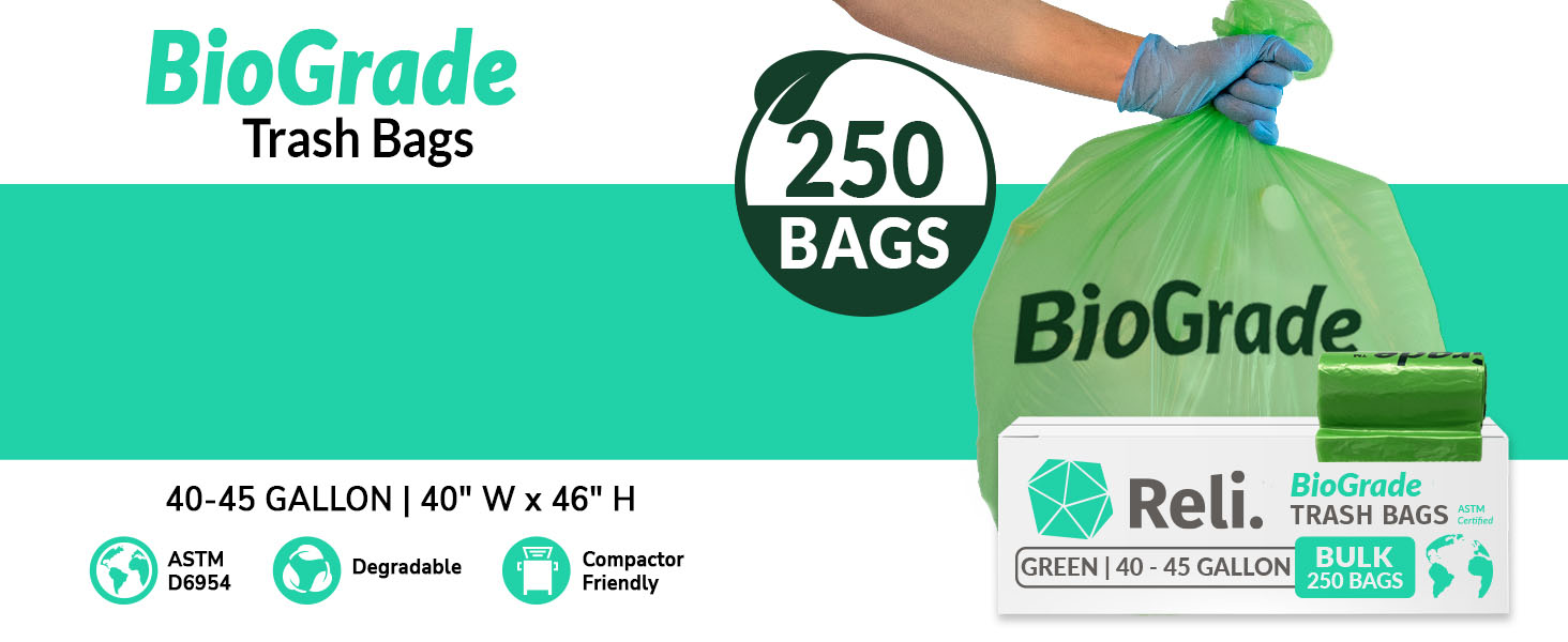 BioGrade Trash Bags 40-45 Gallon (250 Pack)