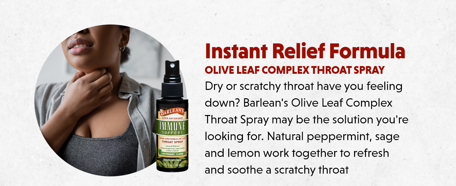 immune support herbs, olive leaf oil, dry throat relief, dry throat spray, 