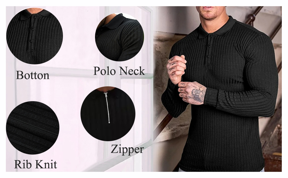 Botton Polo neck rib knit zipper