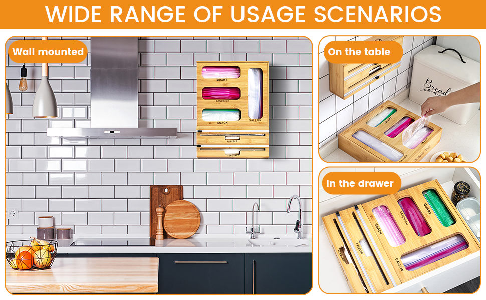 KitchenTell Ziplock Bag Organizer Bags Storage Bag