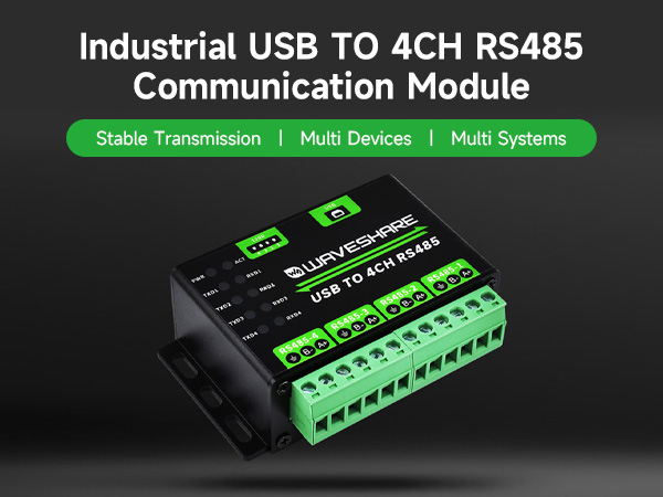 Convertitore USB A RS485 Industriale Waveshare 4 Canali - Isolato Con Chip CH344L, Custodia Alluminio
