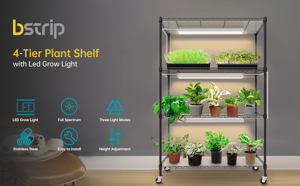 Bstrip Plant Shelf with Grow Light, 4Tier Grow Light Shelf