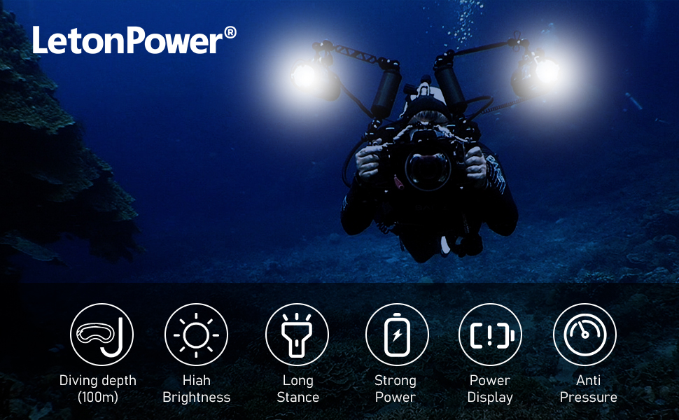 Diving Torch,LetonPower L15 10000Lumens Underwater Video Light,Dive