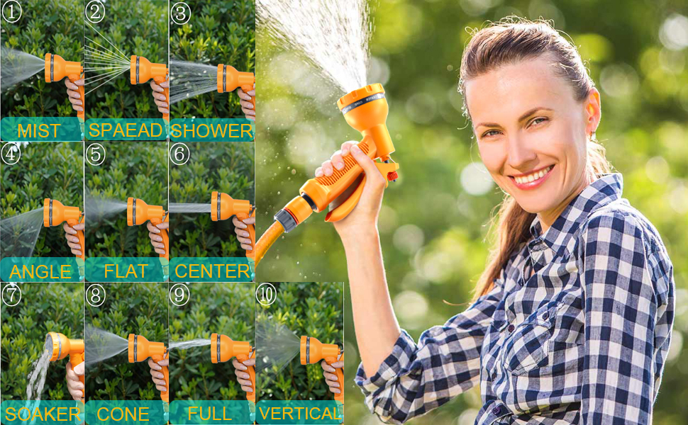 Garden Hose Pipe Spray Gun, 10 Adjustable Patterns Hose Pipe Spray Gun