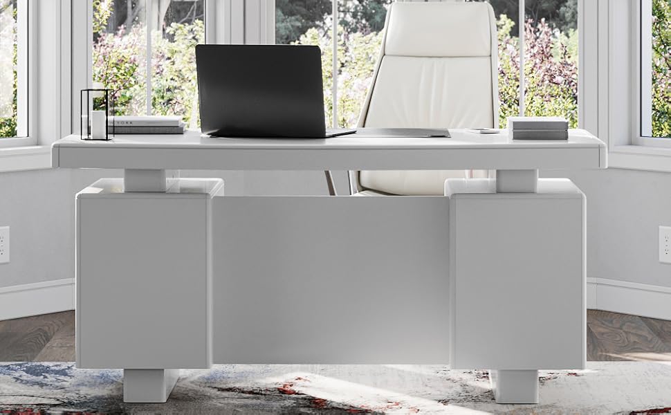 Zuri Furniture Monroe White Lacquer Modern Desk with