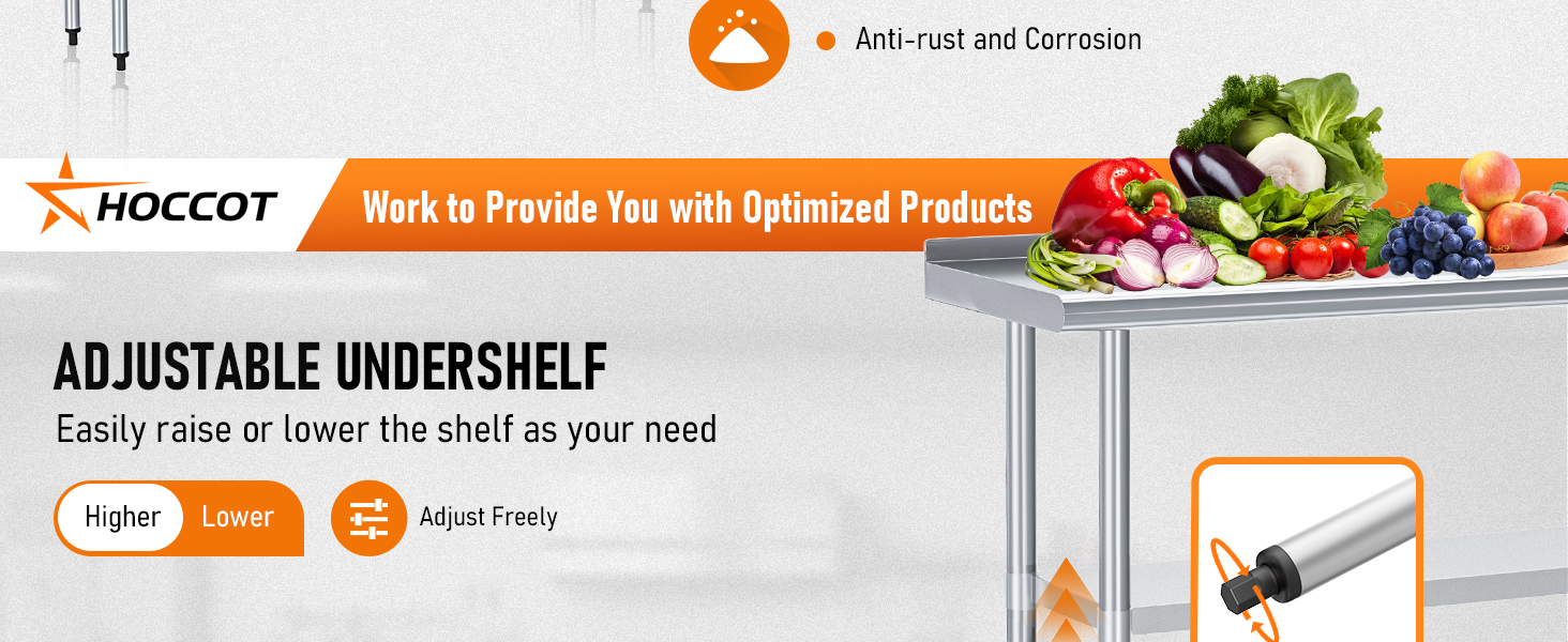 HOCCOT Stainless Steel Table for Prep & Work 14" X 60