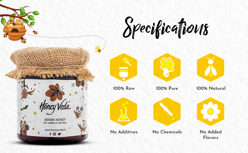HoneyVeda 100 Pure Natural Ajwain Raw Honey Unprocessed and Crystallized Unfiltered and