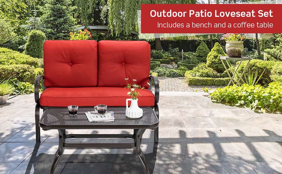 Giantex Patio Loveseat with Coffee Table Outdoor Bench with