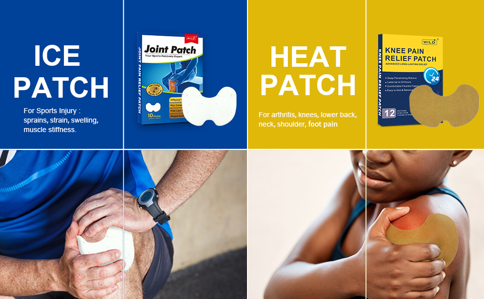 WILD+ Knee Pain Relief Patch, Ice & Hot Patch Maximum