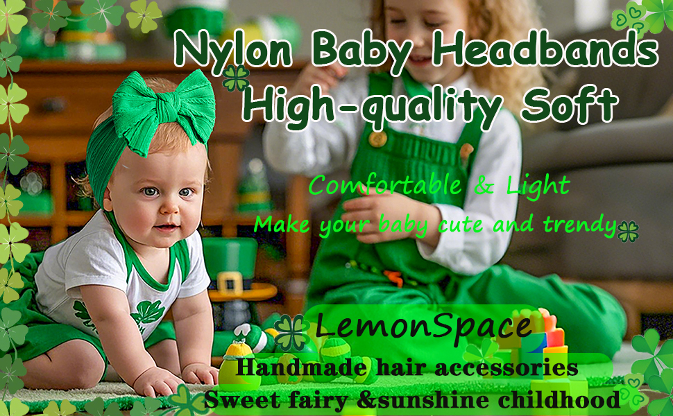 Nylon Baby Bow, St.Patrick's day baby headband with bow Soft and Stretchy green infant newborn bow