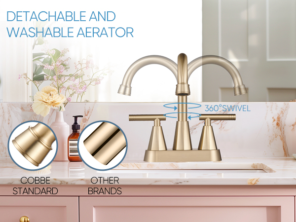 Cobbe Brushed Gold Bathroom Faucets, 4-Inch Bathroom Sink