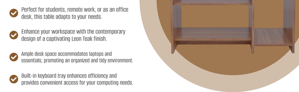 Bingo Engineered Wood Study Table | Multi-Purpose Study Table | Computer Table for Students | Office Table with 1 Drawers | Desk for Work from Home | 1 Year Warranty - Leon Teak 31 3