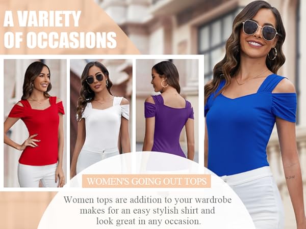Blingfit Womens Tops Cold Shoulder Short Sleeve V Neck Tee