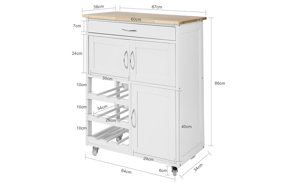 sobuy white kitchen trolley