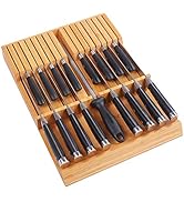 Utoplike in-Drawer Knife Block Bamboo Kitchen Knife Drawer Organizer,Large Handle Steak Knife Hol...