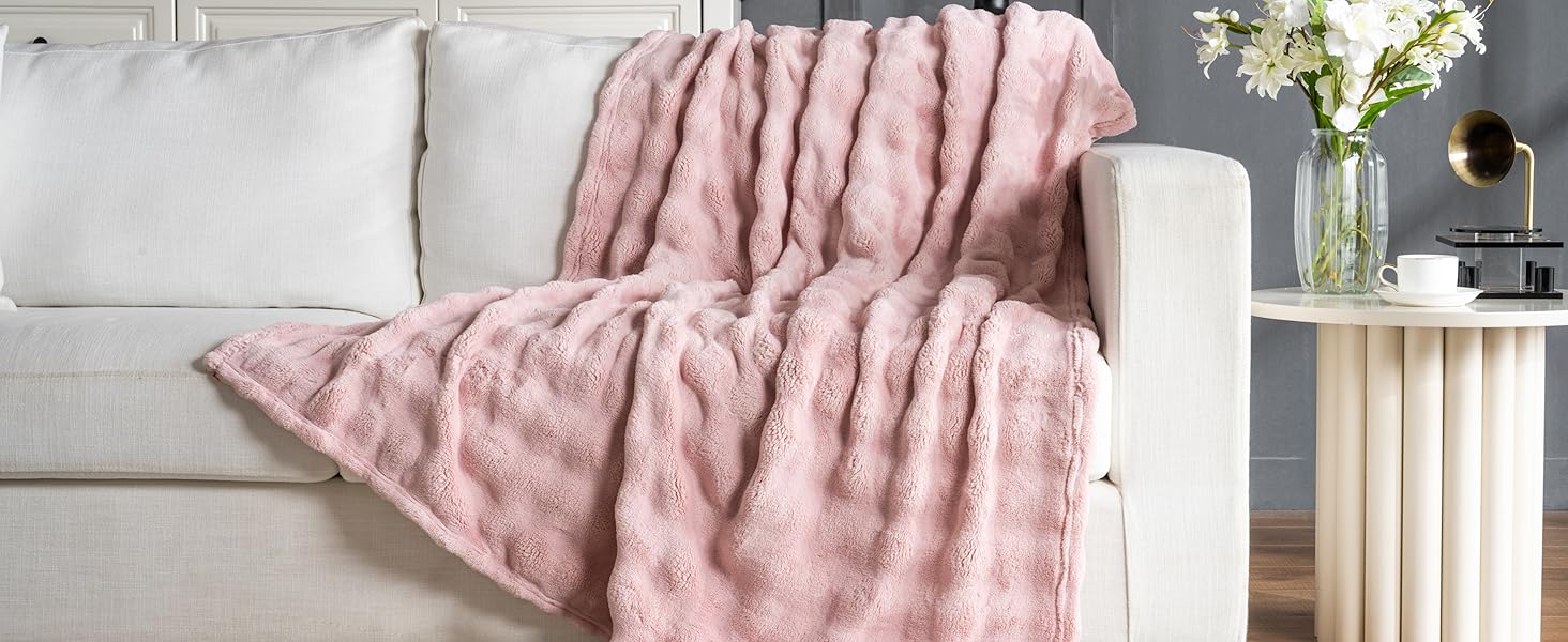 TieDye Brown Faux Fur Throw Blanket for Couch, Soft Fluffy