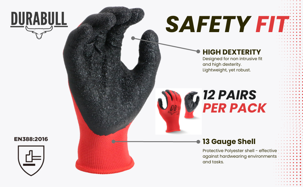 high dexterity, 12 pairs per pack, 13 gauge polyester shell