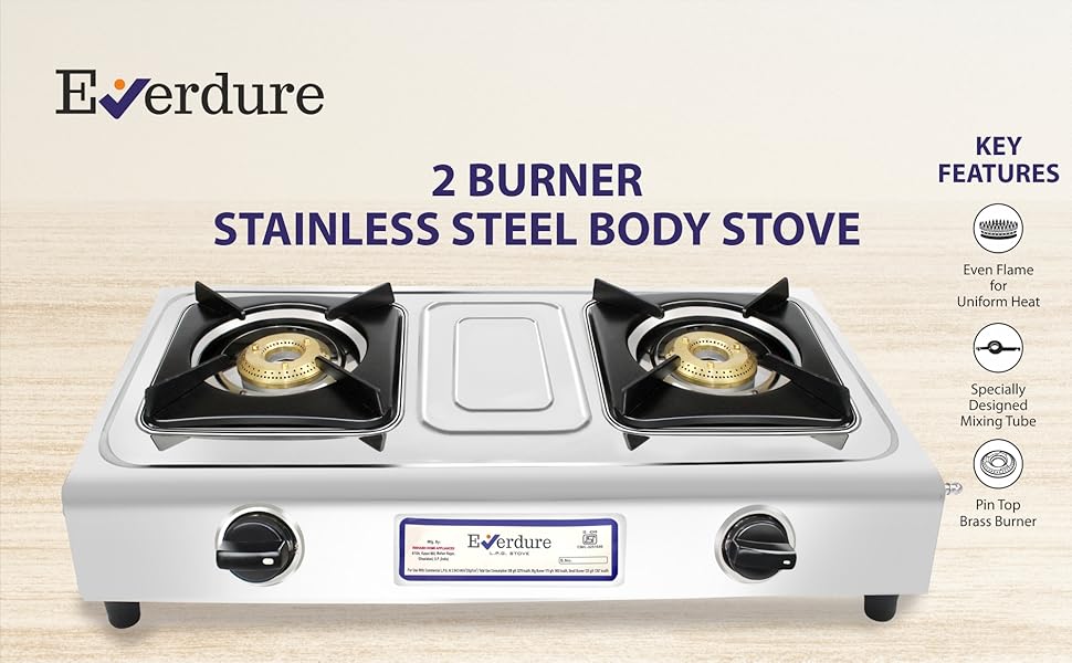 Everdure Gas Stove Stainless Steel Eco 2 Burner Amazon.in Home & Kitchen