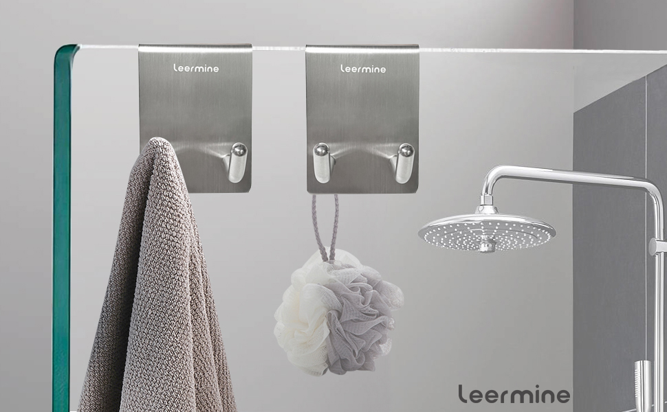Leermine Shower Door Hooks, Double Side Towel Hooks for Bathroom