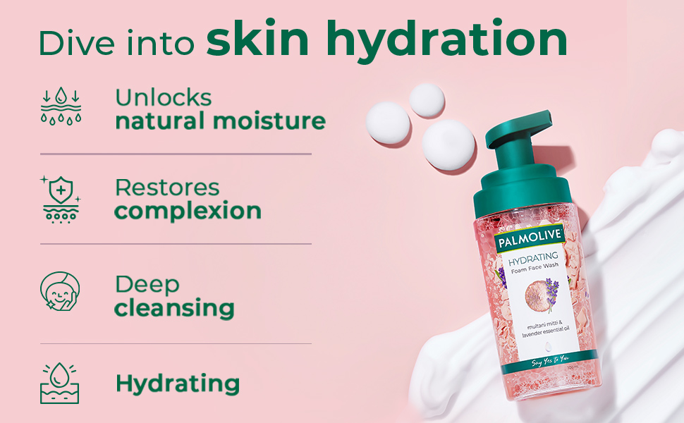 Palmolive Hydrating Foam Face Wash, with Multani Mitti and Lavender