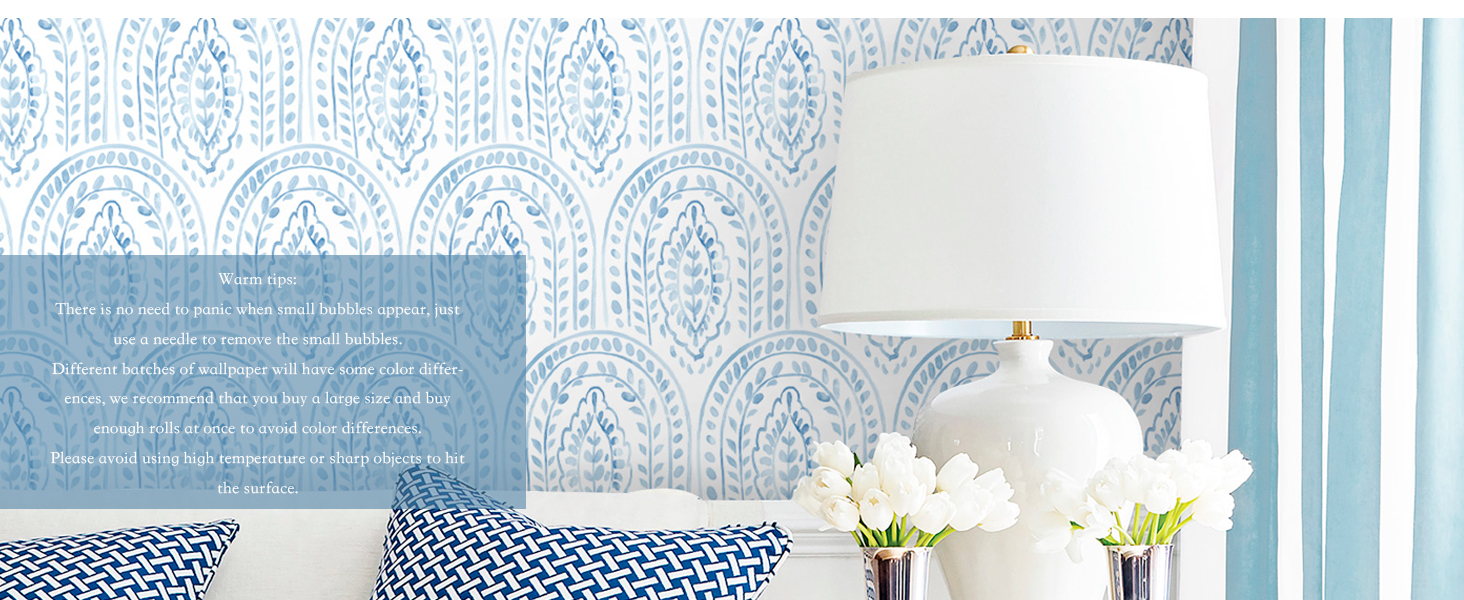 EeeComing Blue Peel and Stick Wallpaper Boho Wall Paper Peel and Stick Modern Contact Paper
