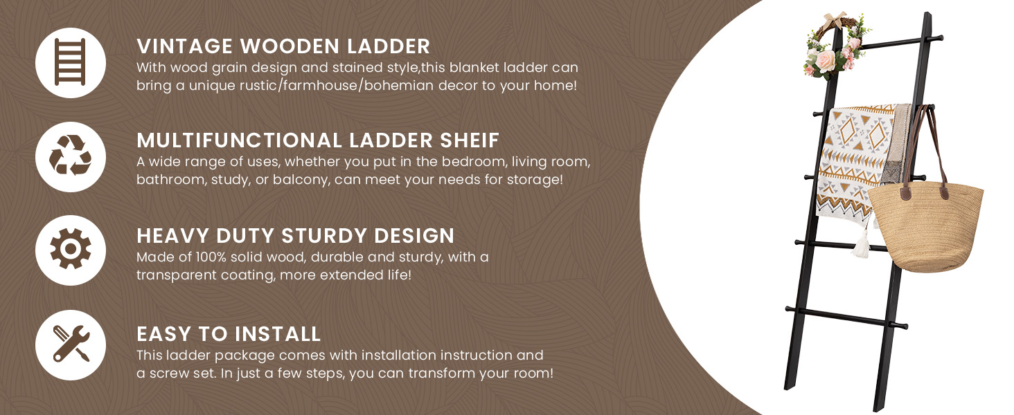 HYBDAMAI Blanket Ladder, 5Tier Wooden Quilt Stand