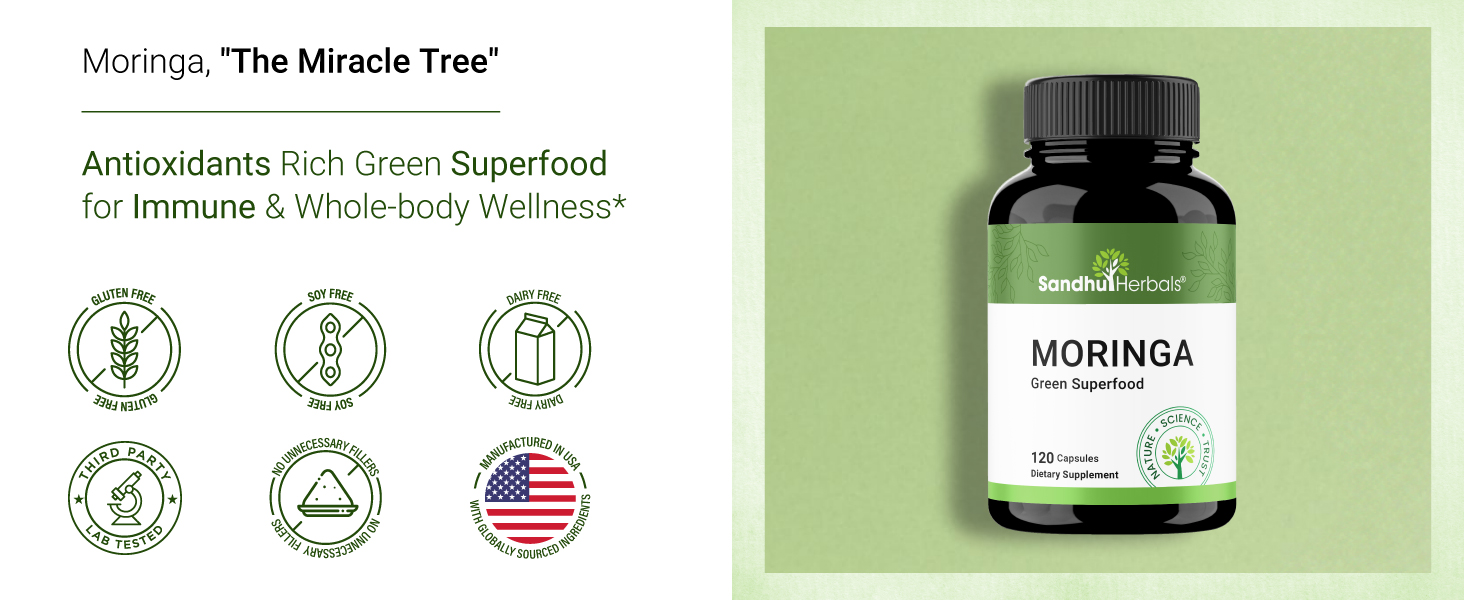 SANDHU HERBALS MORINGA LEAF POWDER GLUTEN SOY DAIRY FREE IMMUNE OVERALL HEALTH SUPPORT ALL NATURAL