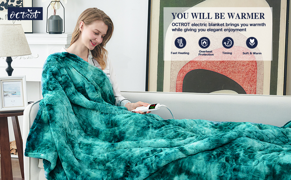 OCTROT Heated Electric Blanket Queen Size (84''*90'' Green