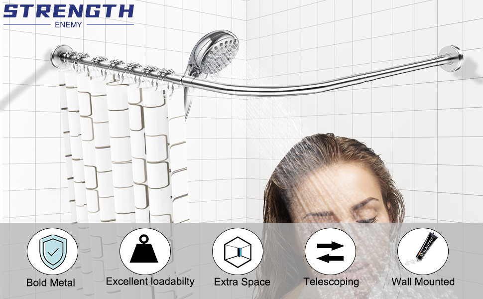 Shower Curtain Rod Adjustable L Shaped Rustproof Expandable
