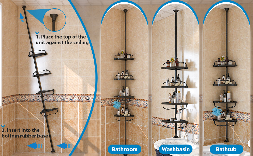 Shower Caddy Corner, 56 to 125 Inch Adjustable Tension Pole