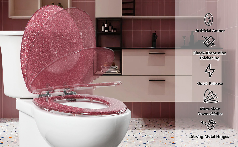 Angol Shiold Resin Toilet Seat Round Soft Close Quick Release Heavy Duty Toilet Seats with