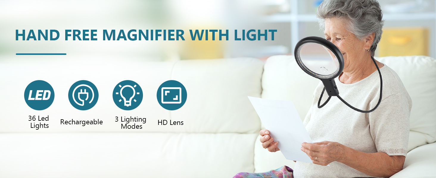 5X 15X Hands Magnifying Glass for Reading