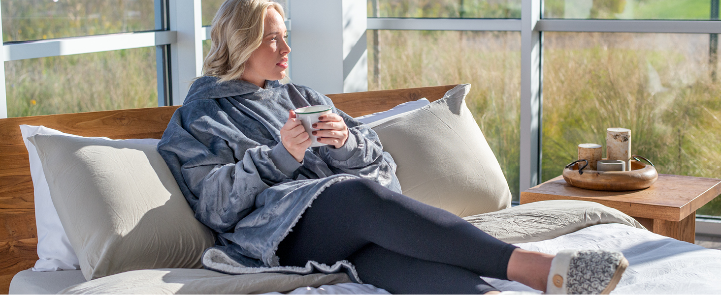 Bare Home Sherpa Fleece Wearable Blanket Oversized Wearable Blanket