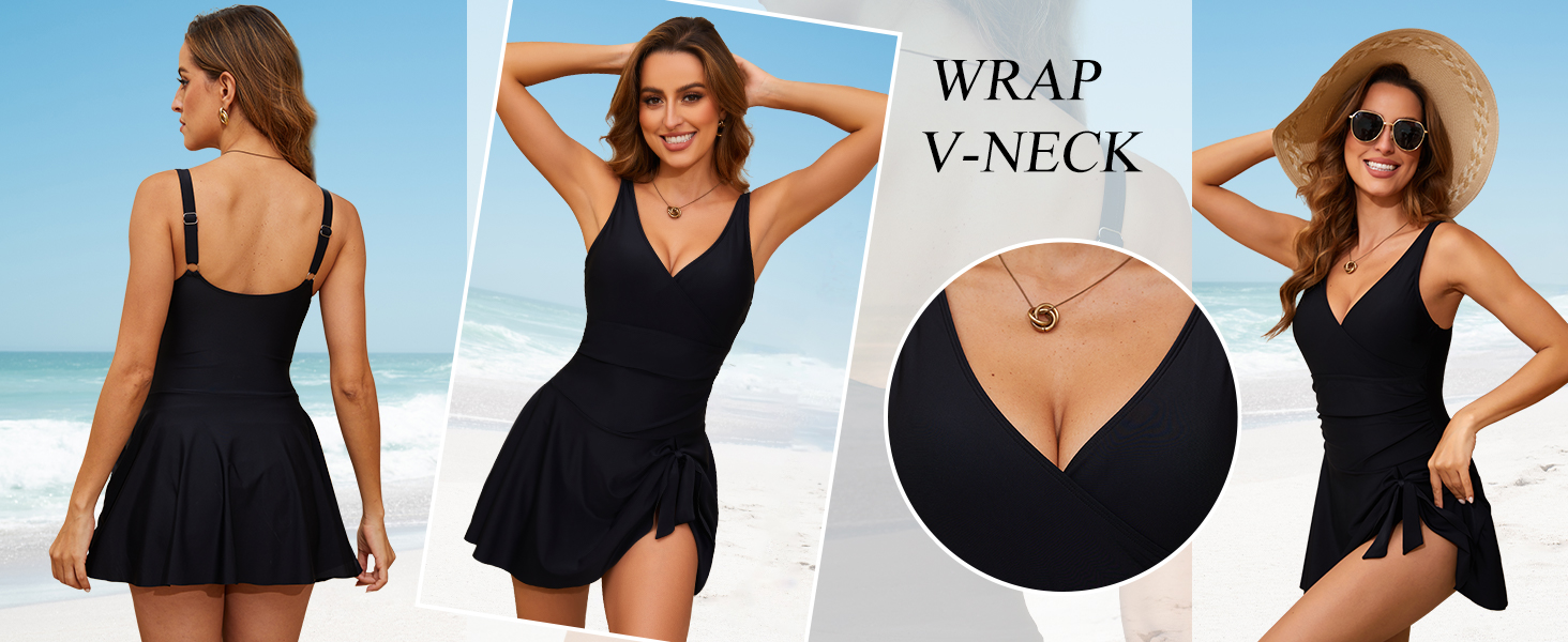 Tummy Control One Piece Swimsuit for Women Swimdress Skirt