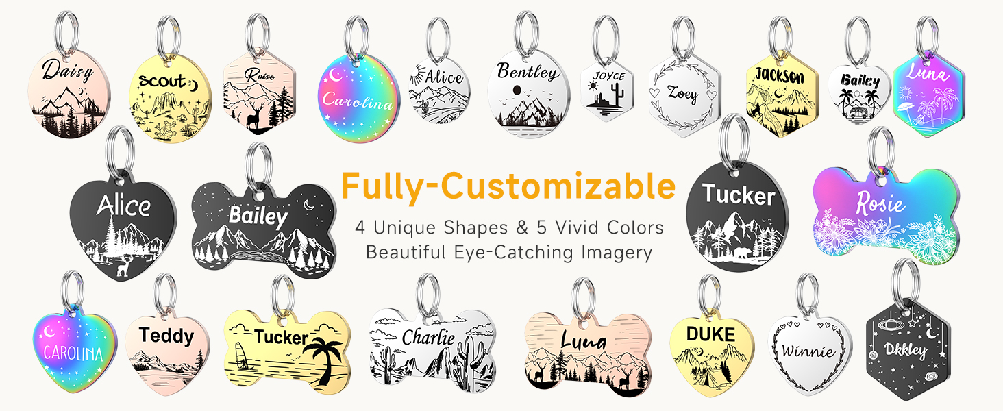 Dog Tags Engraved for Pets GISUERY Dog ID tag with Floral