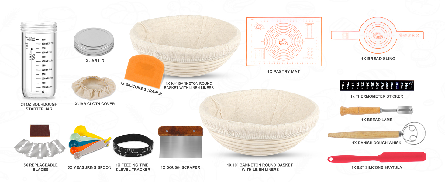 UDUK Sourdough Starter Kit with 2 Round Proofing