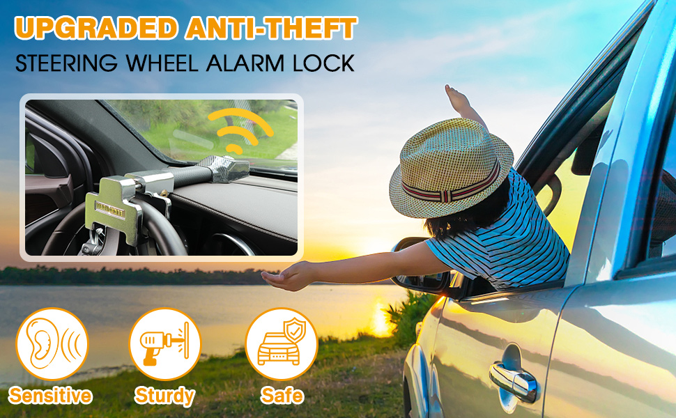 Tevlaphee Steering Wheel Lock with Alarm,Heavy Duty AntiTheft Car