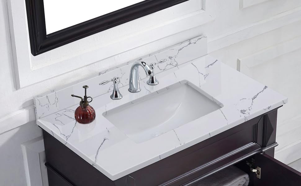 36'' x 22'' Engineered Stone Vanity Top with Sink, Bathroom Vanity Top