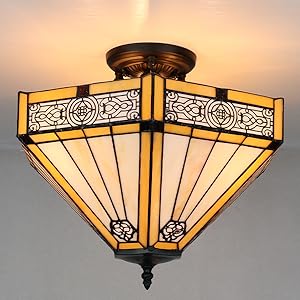SAMTEEN Tiffany Style Semi Flush Mount Ceiling Light 3-Light