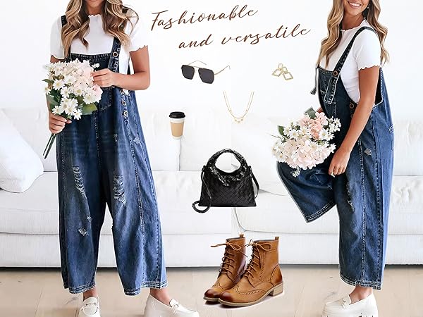 Amazon.com: chouyatou Women Loose Adjustable Strap Denim Bib