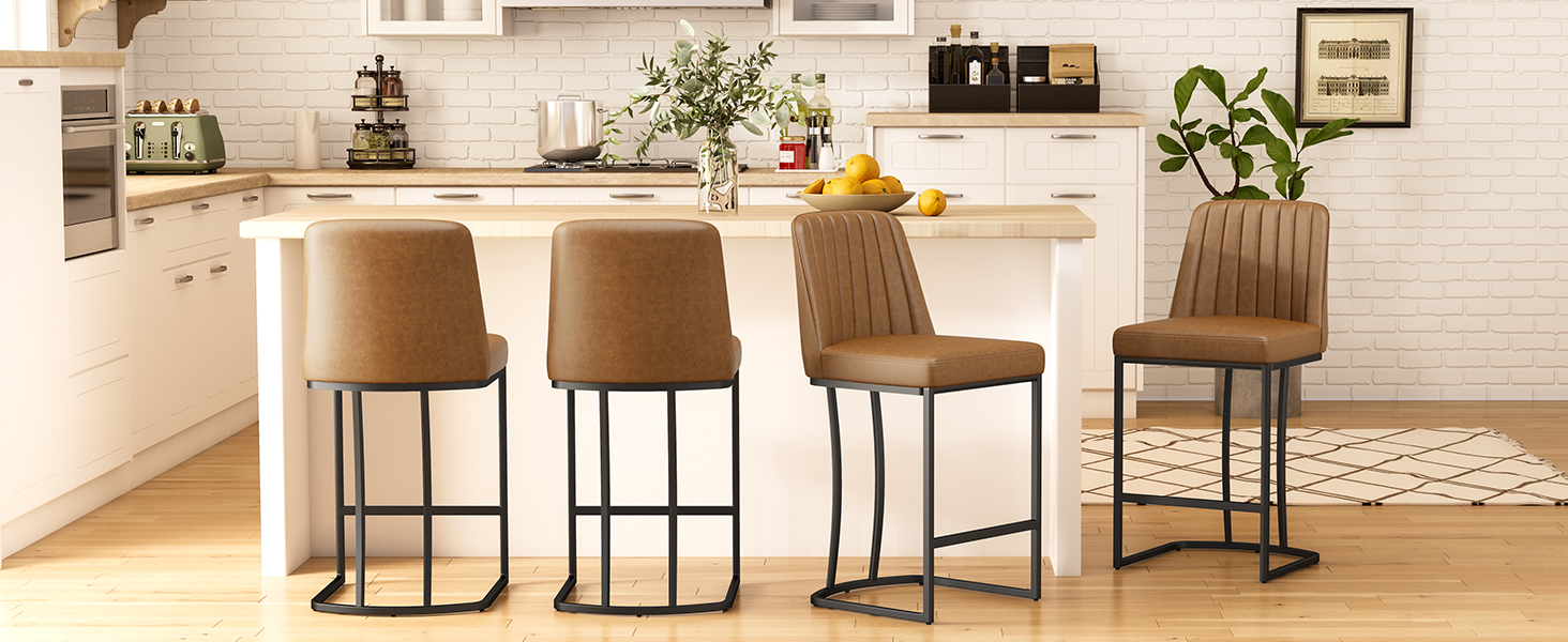 Counter Height Bar Stools Set of 2, 25.6" H Barrel