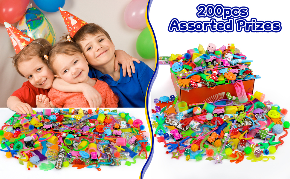 AmyBenton Party Bag Fillers for Kids Unisex, 200pcs Mini Toys for Party Bags, Game Prizes