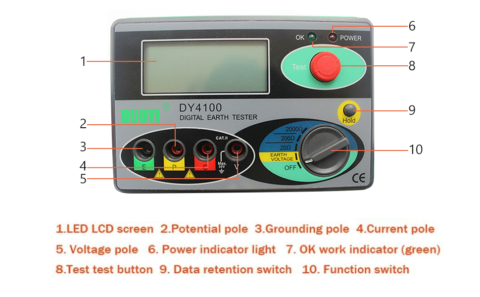 DY4100 Digital Earth Ground Resistance Tester Multimeter Resistance Measurer 02000 Ohm Amazon
