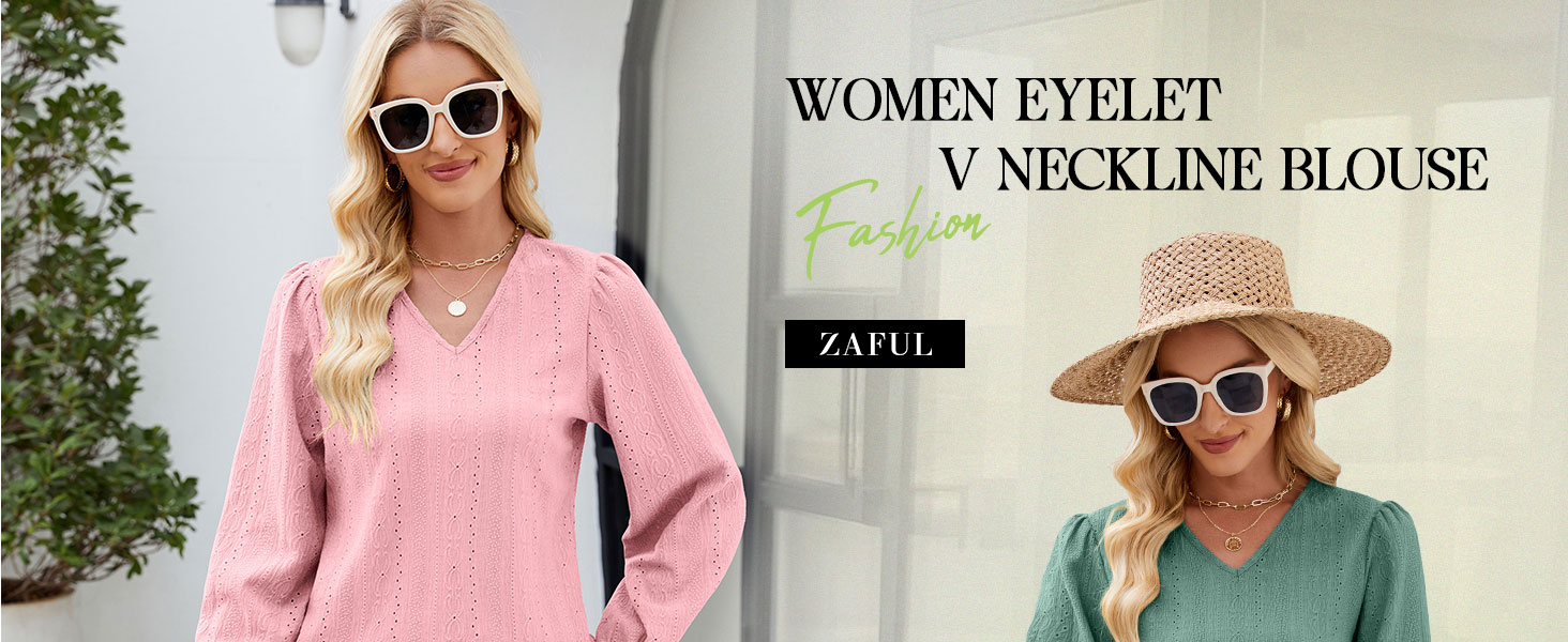 Womens V Neck Tops Eyelet Lace Casual Tunic Blouses