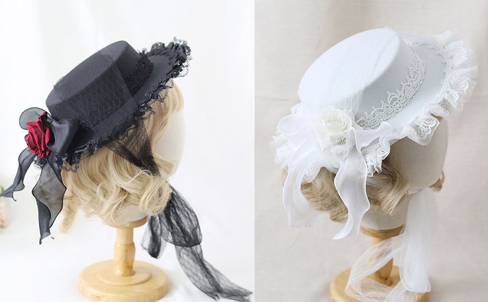 Amazon.co.jp: ロリータ帽子 リボン付き ボンネット 髪飾り