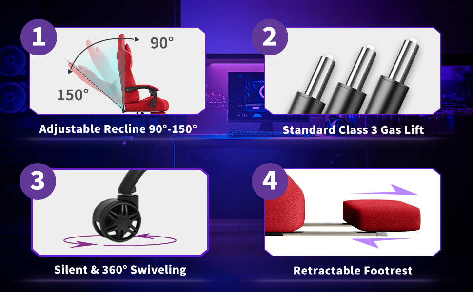 P54 Fabric Gaming Chair with Footrest