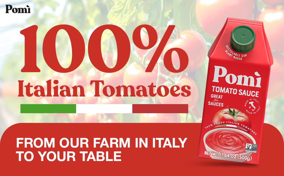 Pomì Tomato Sauce in BPA-free carton, made in Italy with 100% freshly picked Italian tomatoes