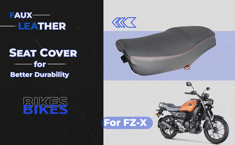 MAHABIR Seat Cover for Motorcycle FZX, Pure Faux Leather Grey & Black