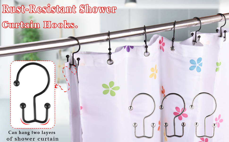 Shower Curtain Hooks Rings, Rustproof Metal Double Sided