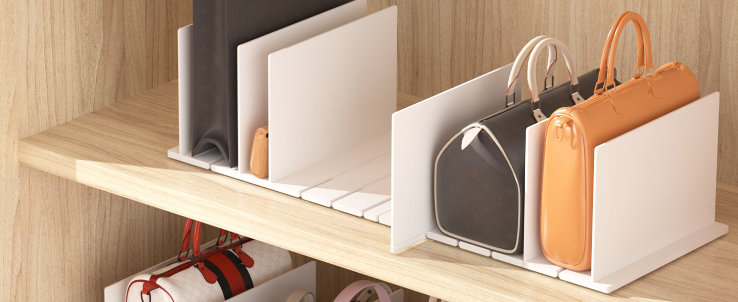 Baffect Set of 2 Adjustable Shelf Dividers, Plastic Purse Shelf